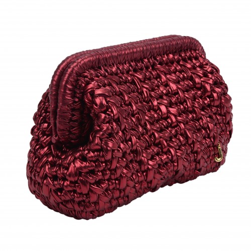 HERRİNG BONE KNİT CLUTCH  GLOSSY WELVET RED