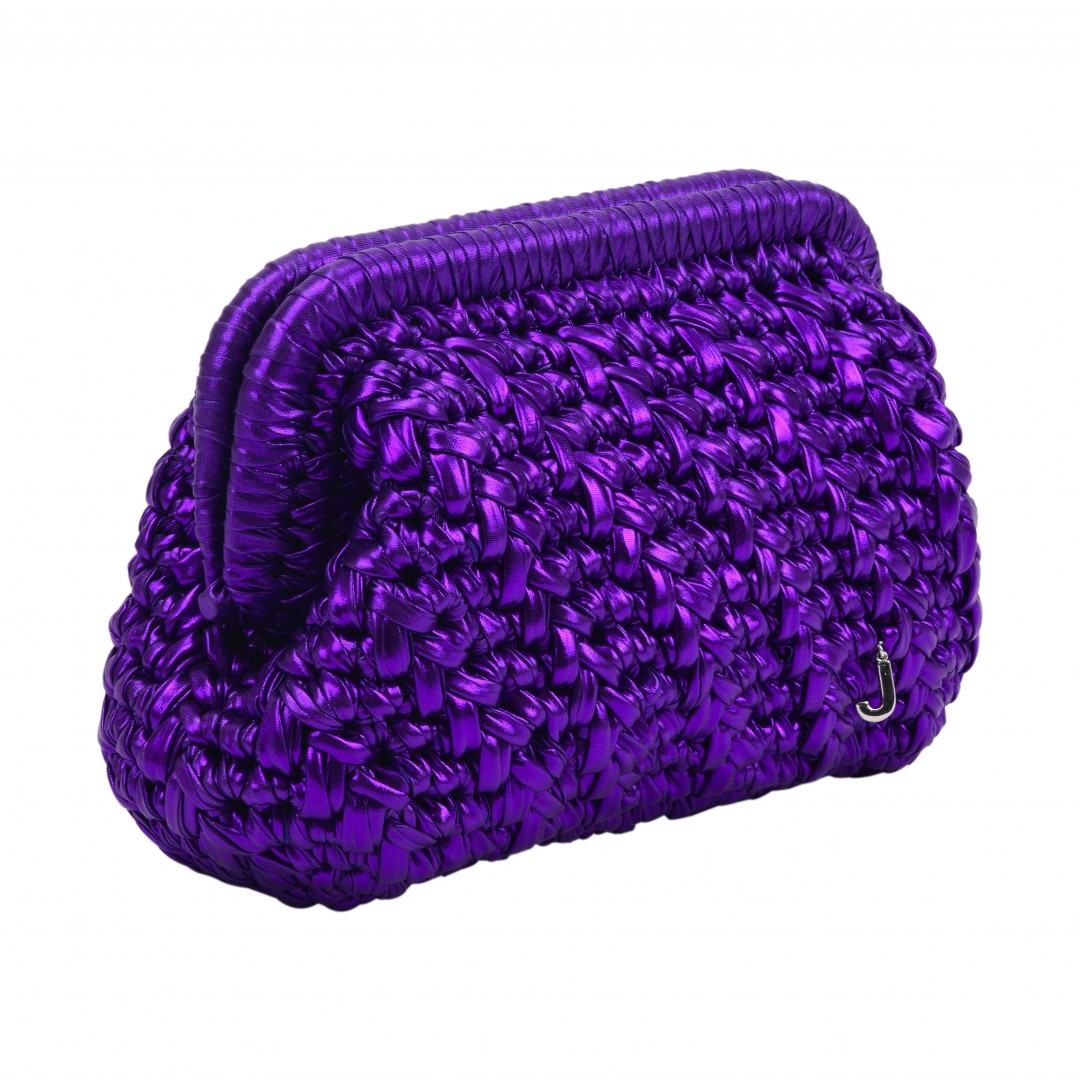 HERRİNG BONE KNİT CLUTCH  GLOSSY PURPLE