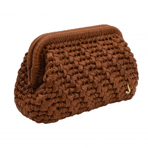 HERRİNG BONE KNİT CLUTCH  COGNAC