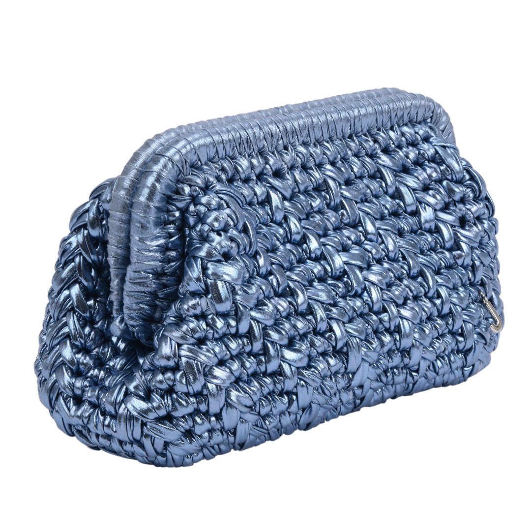 HERRİNG BONE KNİT CLUTCH   GLOSSY BABY BLUE