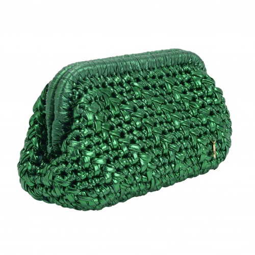 HERRİNG BONE KNİT CLUTCH  GLOSSY GREEN