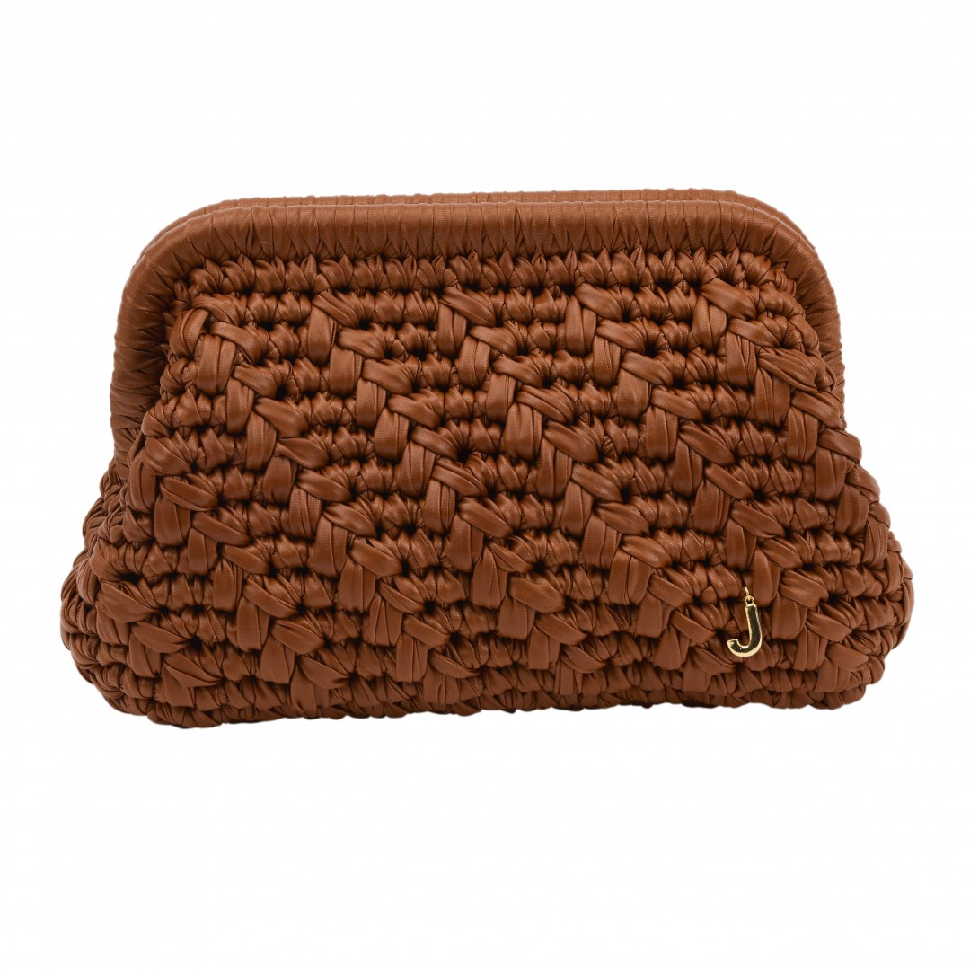 HERRİNG BONE KNİT CLUTCH  COGNAC