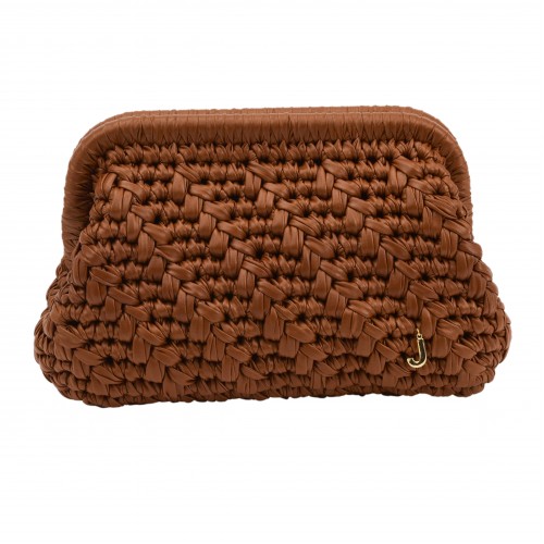 HERRİNG BONE KNİT CLUTCH  COGNAC