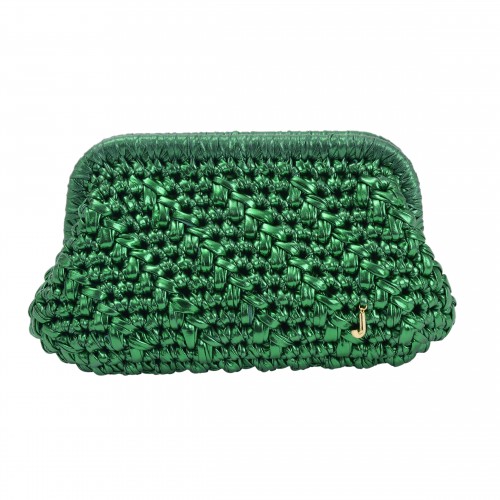 HERRİNG BONE KNİT CLUTCH  GLOSSY GREEN