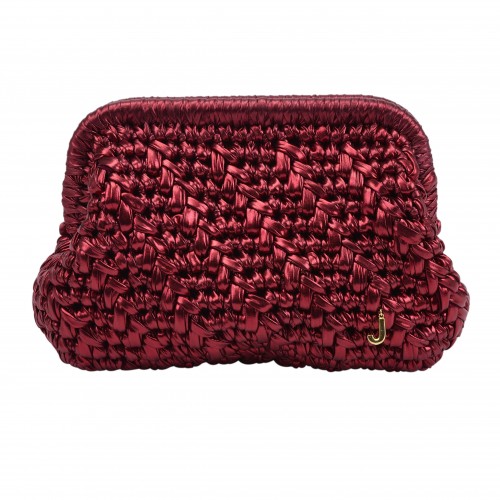 HERRİNG BONE KNİT CLUTCH  GLOSSY WELVET RED