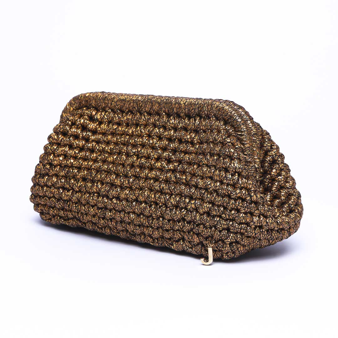 J Clutch Patterned Gold Çanta