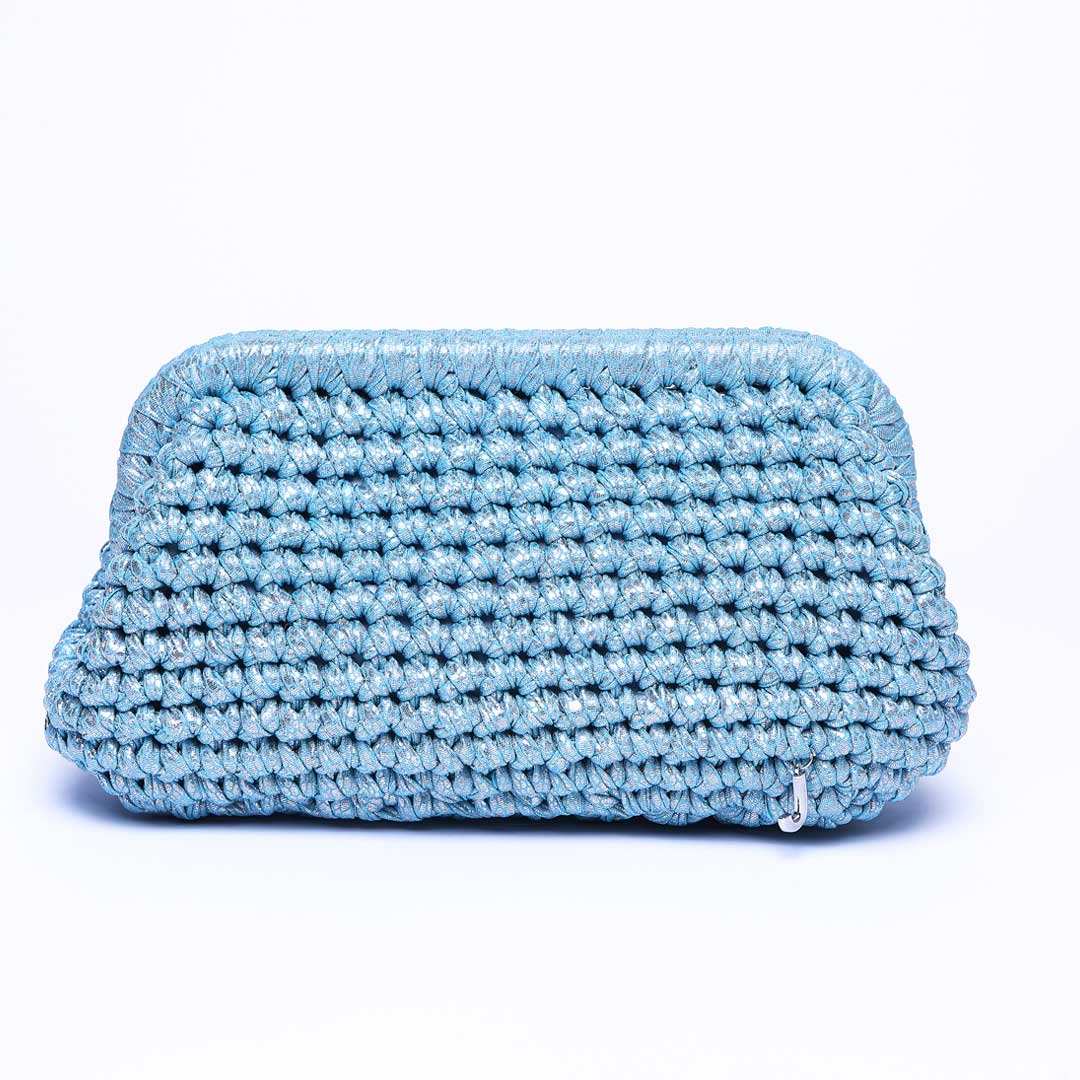J Clutch Patterned Baby Blue Çanta