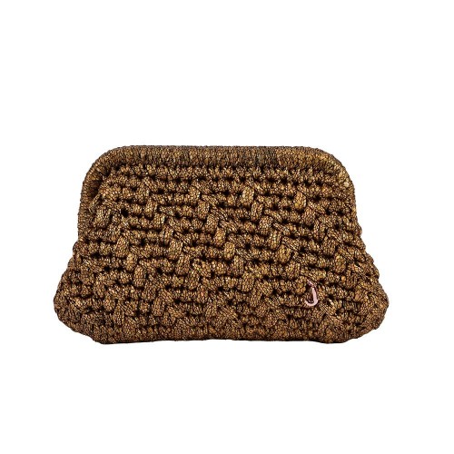 HERRİNG BONE KNİT CLUTCH PATTERNED GOLD
