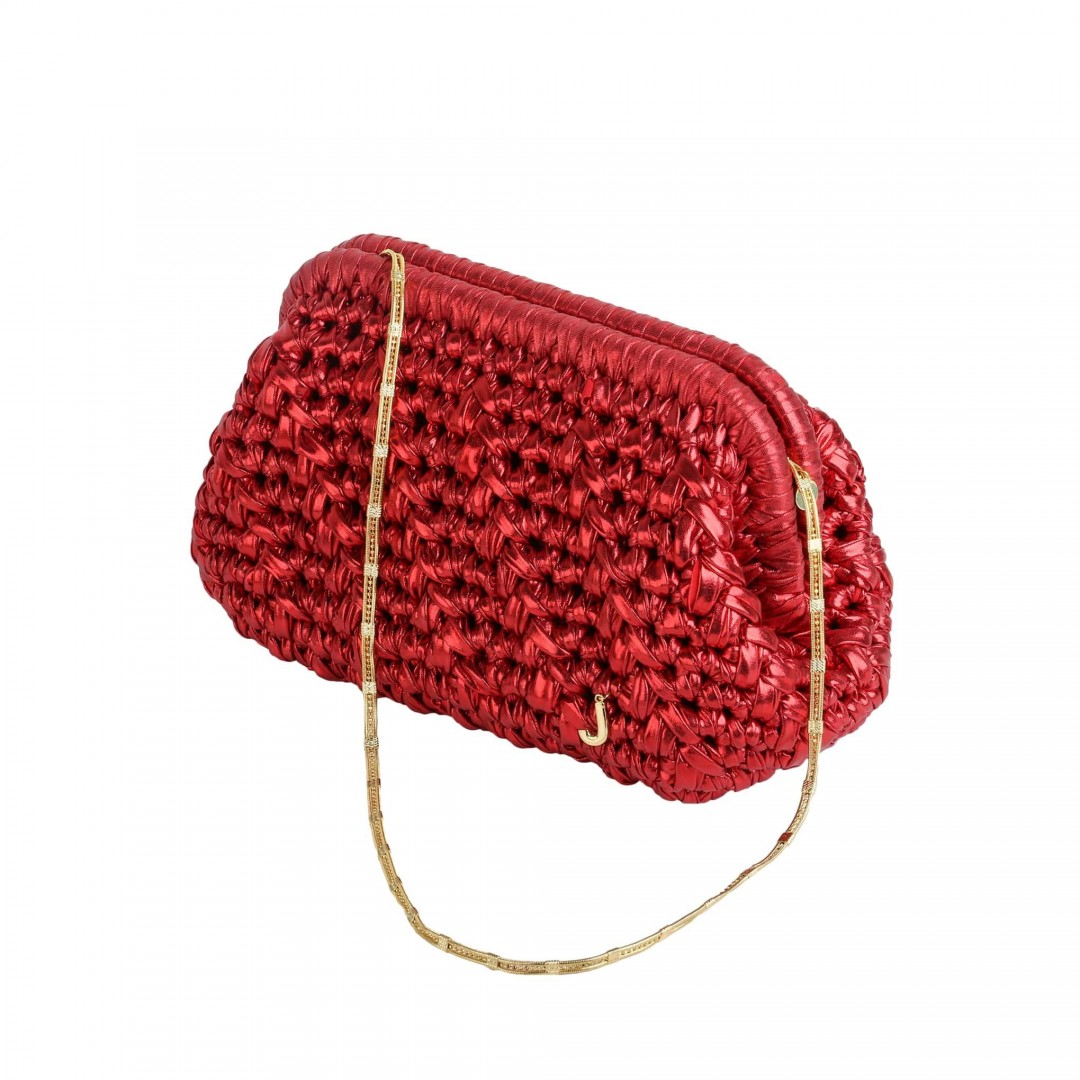 HERRİNG BONE KNİT  CLUTCH  POMEGRANATE