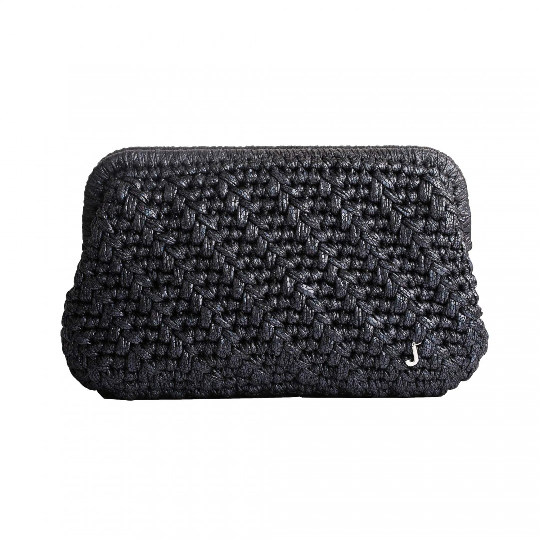 HERRİNG BONE KNİT CLUTCH    PATTERNED NAVY LARGE