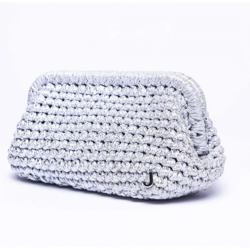 J Clutch Patterned Platinium Çanta