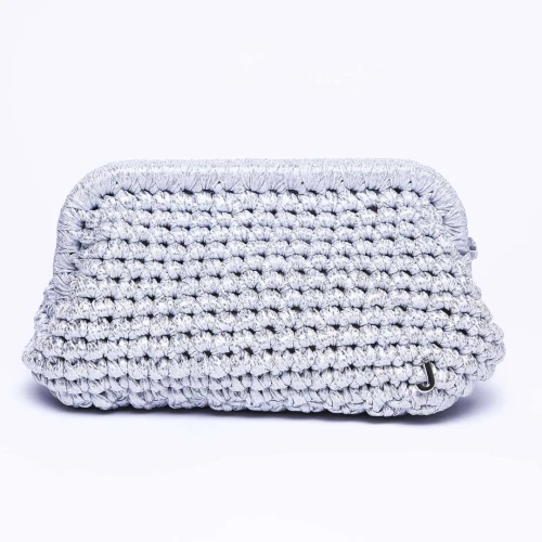 J Clutch Patterned Platinium Çanta