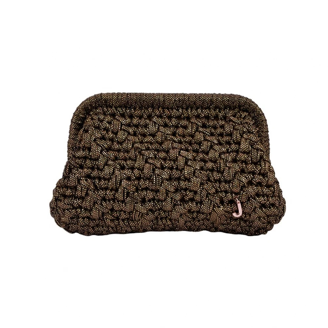 HERRİNG BONE KNİT CLUTCH PATTERNED GOLDEN