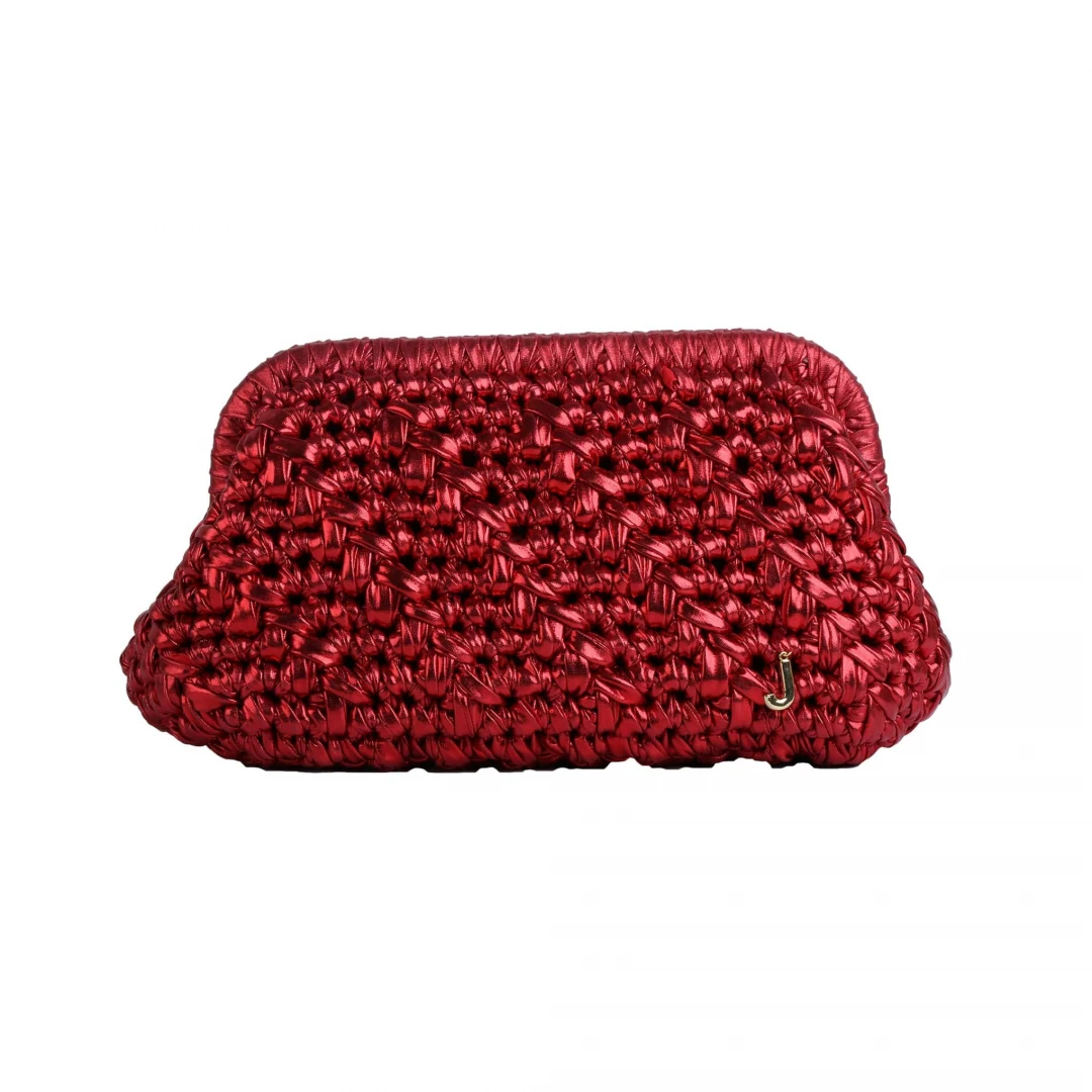HERRİNG BONE KNİT  CLUTCH  POMEGRANATE